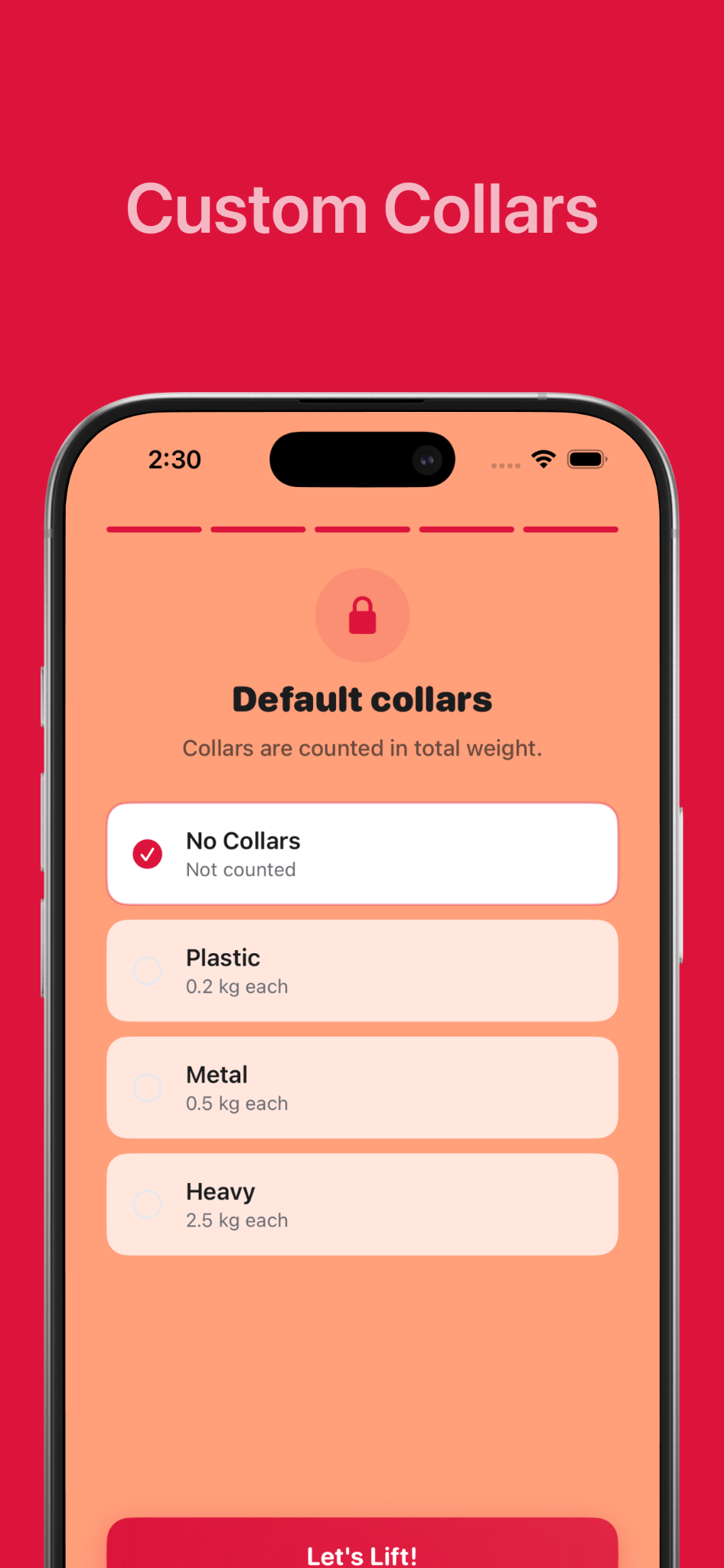 Custom collar setup screen