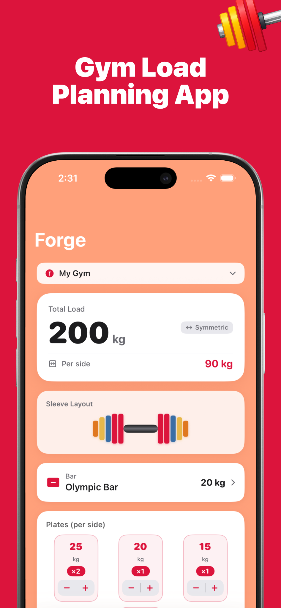 Barbell load planning screen